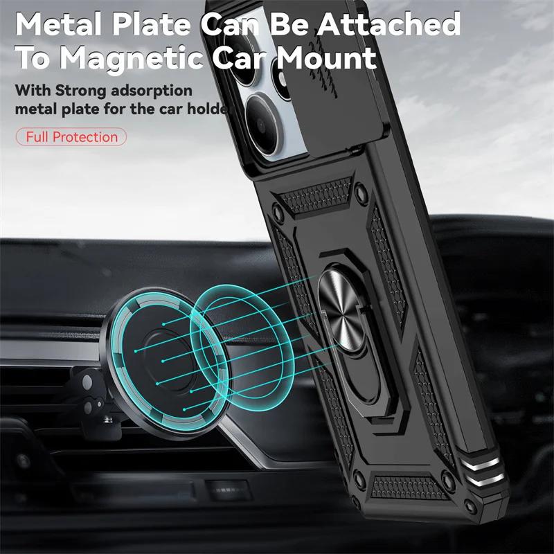 Capa For Xiaomi Redmi Note 14 5G Case Armor Slide Camera Lens Protector Back Cover for Redmy Note14 Shockproof Ring Stand Funda
