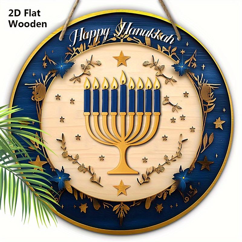 Hanukkah Festival Wooden Sign - Happy Hanukkah Round Ornament for Front Door, Wall Hanging Decor - Ideal Hanukkah Decor