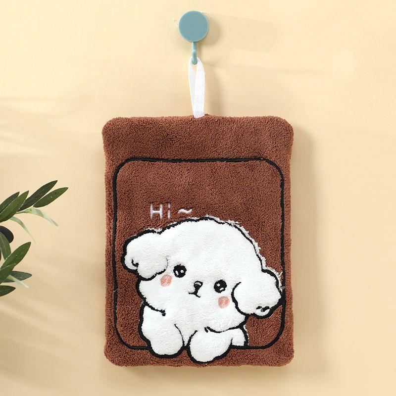 1Pcs Cartoon Kitchen Hanging Hand Towel Cute Little Dog Cloth Absorbent Quick Drying Thick Coral Fleece Soft Cute Towel