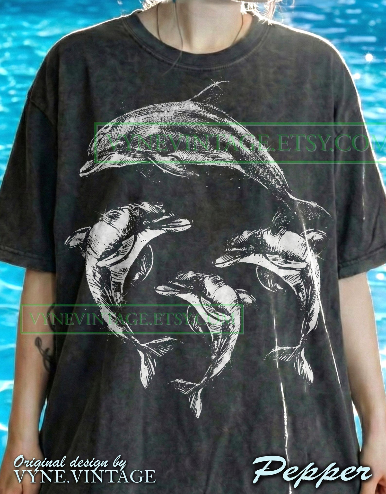 Dolphins Ocean Life Comfort Colors® Tshirt, Marine Animals Tees, Sea Creatures Sweater, Retro Vintage Tanktop, Sparkling Wildlife S