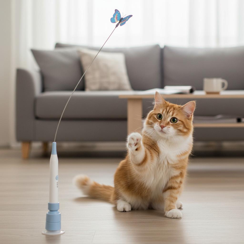 Elektrisches Interaktives Spielzeug Teaser Katze 360° Drehbar Schmetterling Katzen-Teaser-Stab für Kätzchen Fänger Spaß Haben Bewegung Spielen