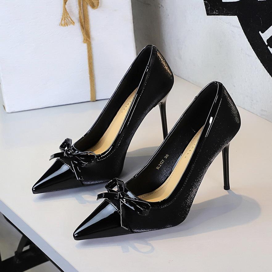 Fashion Classic Style New Women's Single Shoes Retro Simple Exquisite Workmanship Versatile Women Bow Pointed Toe High Heels 10.5CM