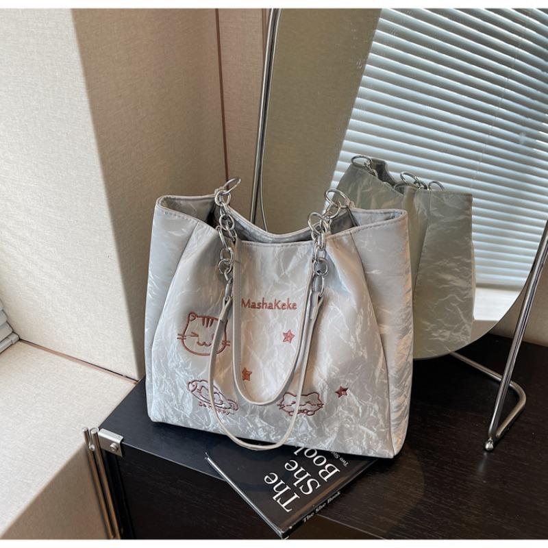 

Large-capacity bag women s summer versatile new casual texture shoulder bag popular commuter tote bag серебряный