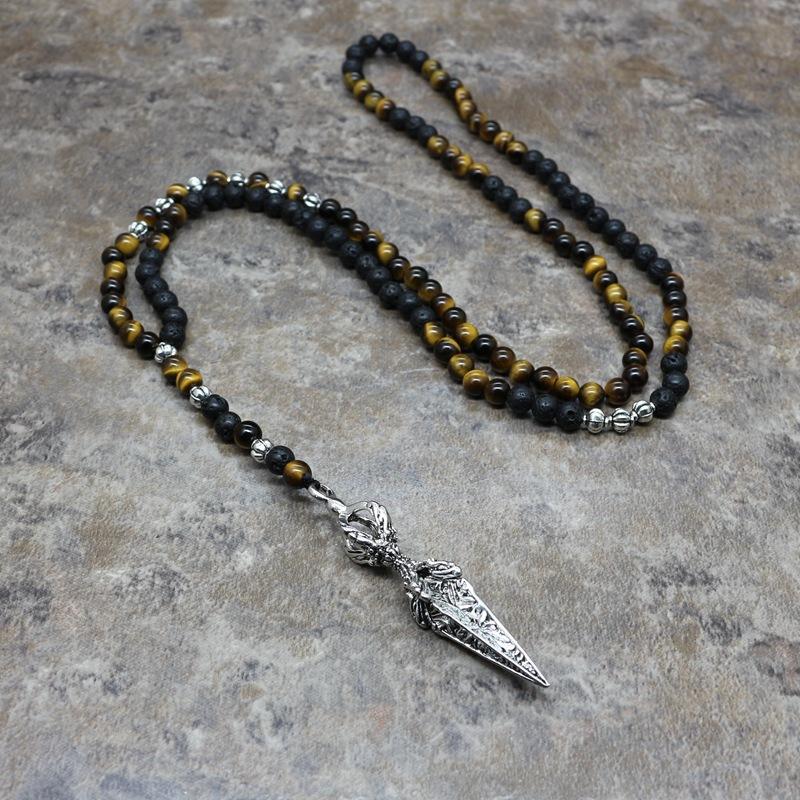 Hot Selling New Men Necklace From Europe and America Tiger Eye Stone Fused Rock Pendant Men Prayer Bead Necklace