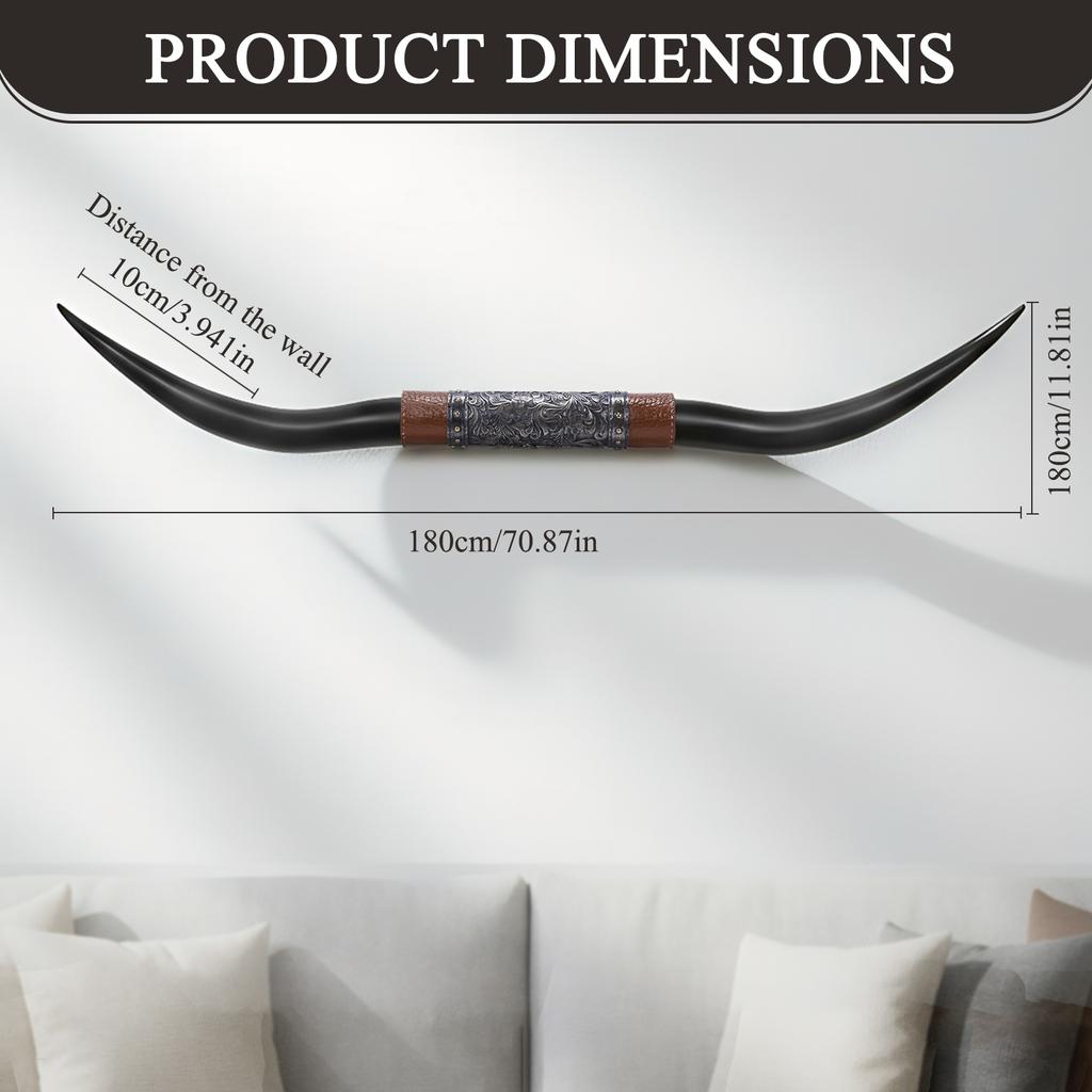 70.8In 180CM Retro Ethnic Style Animal Horn with Hanging Hole Wall Hanging Ornament Multi-Purpose for Living Room Hallway Office