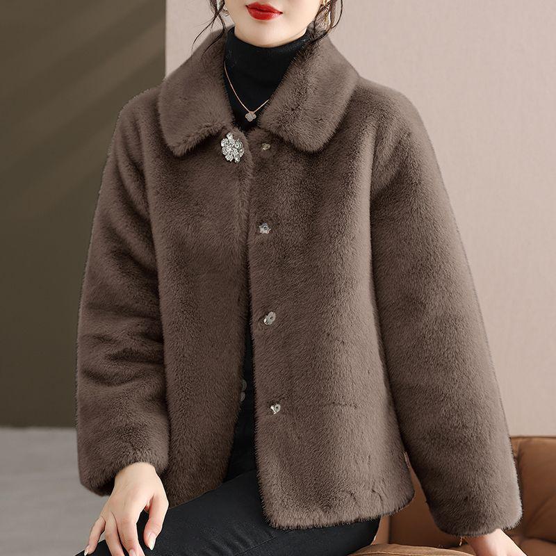 Middle-Aged & Elderly Women's Fur-Lined Mink Velvet Short Coat for Autumn/Winter