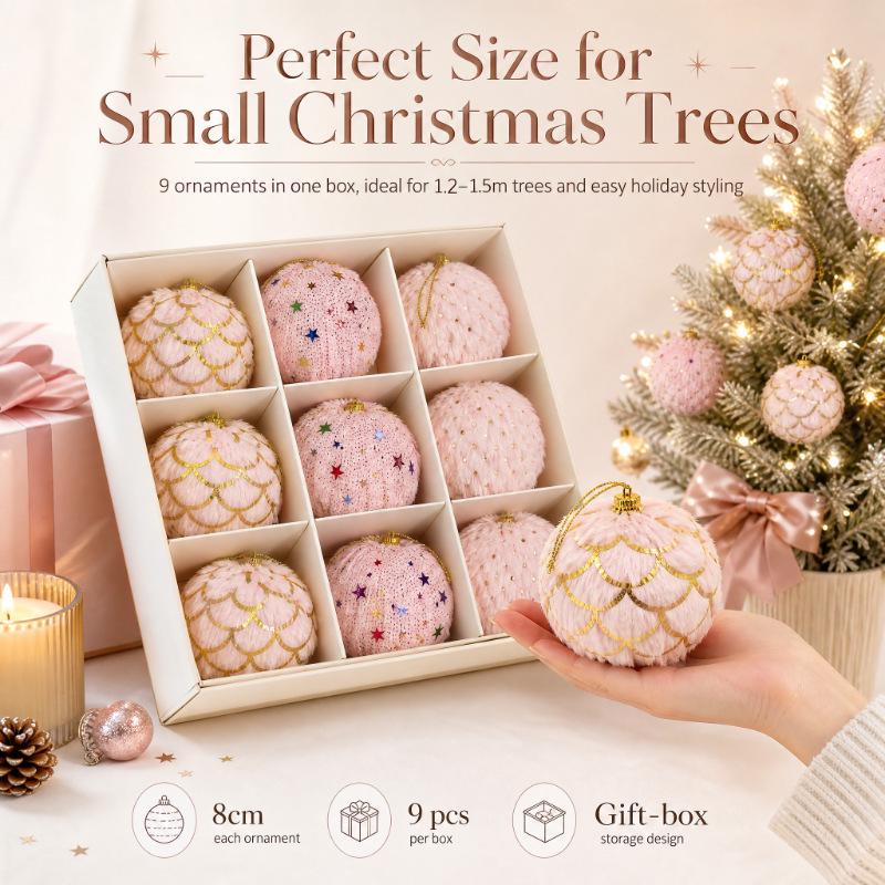 Fluffy Christmas Tree Ornament Set - Festive Ball Pendant Decorations