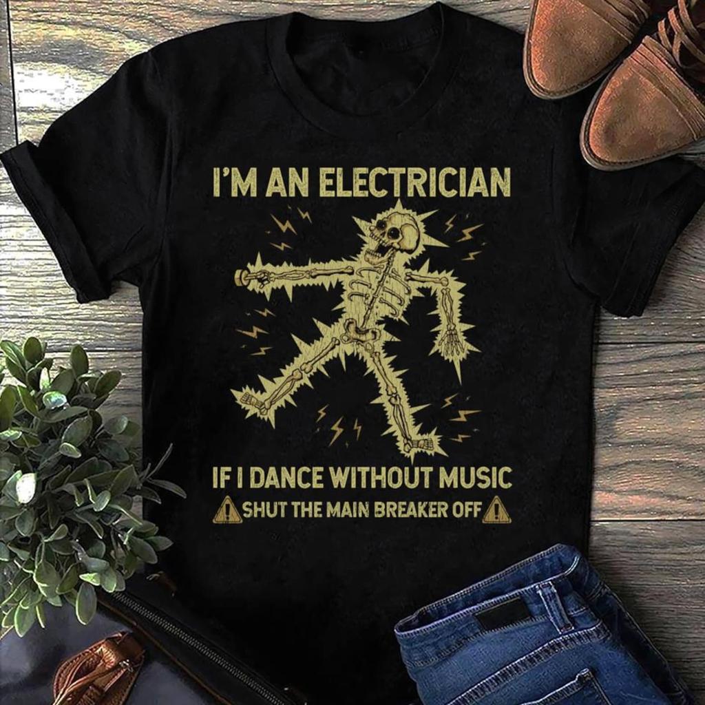 Funny Electrician Skeleton T-Shirt: Lightning Design, Electrical Worker Gift