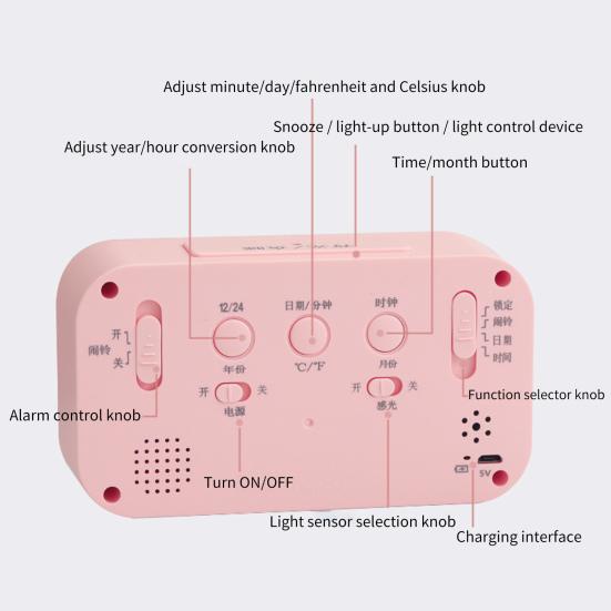 Alarm Clock Mute Backlight LED Electronic Snooze Function Table Clock with Calendar