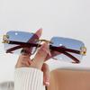 Frameless Trimmed Leopard Head Sunglasses Marine Piece Glasses Retro Cheetah Double Beam Square Sunglasses Women