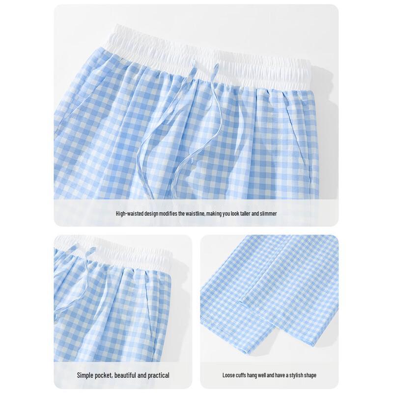 MINISO Women's Summer High-Waist Plaid Wide-Leg Pants
