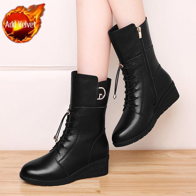Fashion Round Toe Fleece-Lined Mid Calf Shoes Woman Fashion 2025 Footwear Comfortable and Elegant Boot Pu Y2k Half High Boots for Women