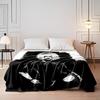 A Stylized Monochromatic Figure with White Hair, Red Lips, and Dark Attire. for All Seasons Blanket Lunch Break Throw Gift