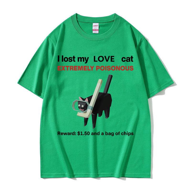 Zgubiłem mojego kota miłości Śmieszne Czarne Koty Mem Koszulki Unisex Damskie Codzienne Bawełniane Vintage Krótki Rękaw Koszulki Oversize Unisex