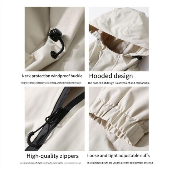 Couple Waterproof Jacket Hooded Long Sleeve Spring Autumn Casual Jacket with Pockets Solid Color Outdoor Travel Outerwear