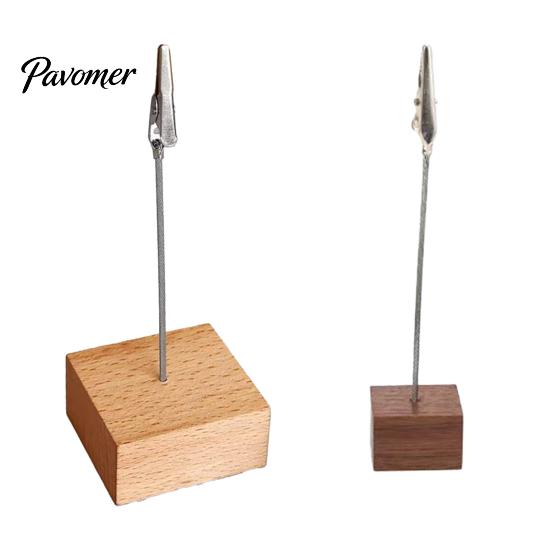 Compact Note Holder Wooden Cube Memo Clip Stand, Display Solid Wood Square Base Receipt Card Holder, Vertical for Wedding Party or Office Table