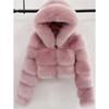 Women's Cropped Hooded Faux Fur Coat, Fluffy Warm Winter Short Jacket, Fashion Furry Outerwear