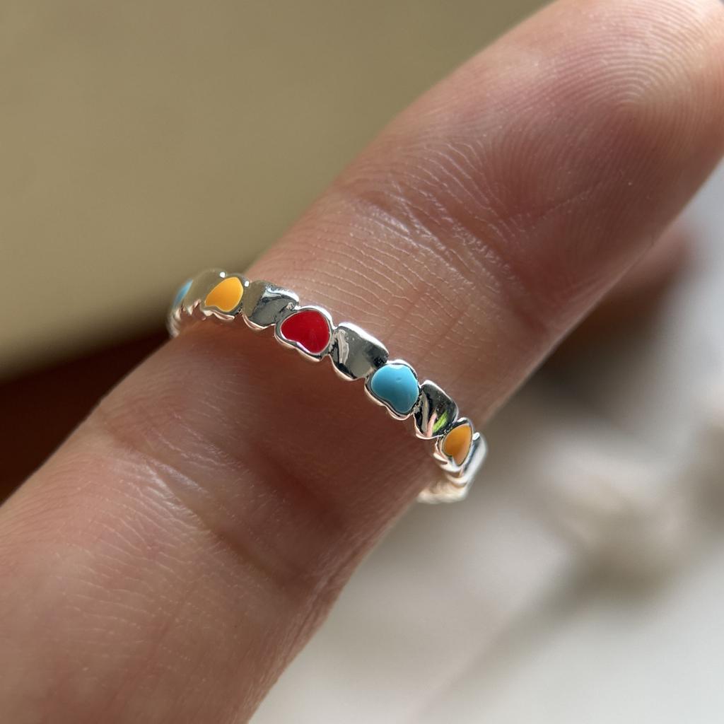925 Sterling Silver Rings for Women Couple Minimalist Colorful Heart Ring Fine CZ Jewelry Birthday Gift Prevent Allergy