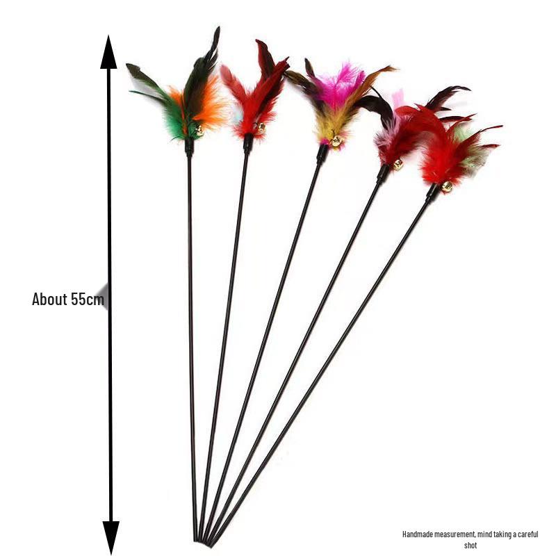 Colorful Cat Teaser with Bell, Feather, and Spring Rod for Self-Play