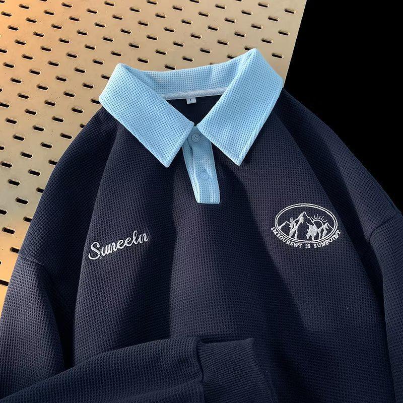 Pánská retro mikina s polo límečkem - Trendy volný střih na zip do poloviny pro jaro a podzim