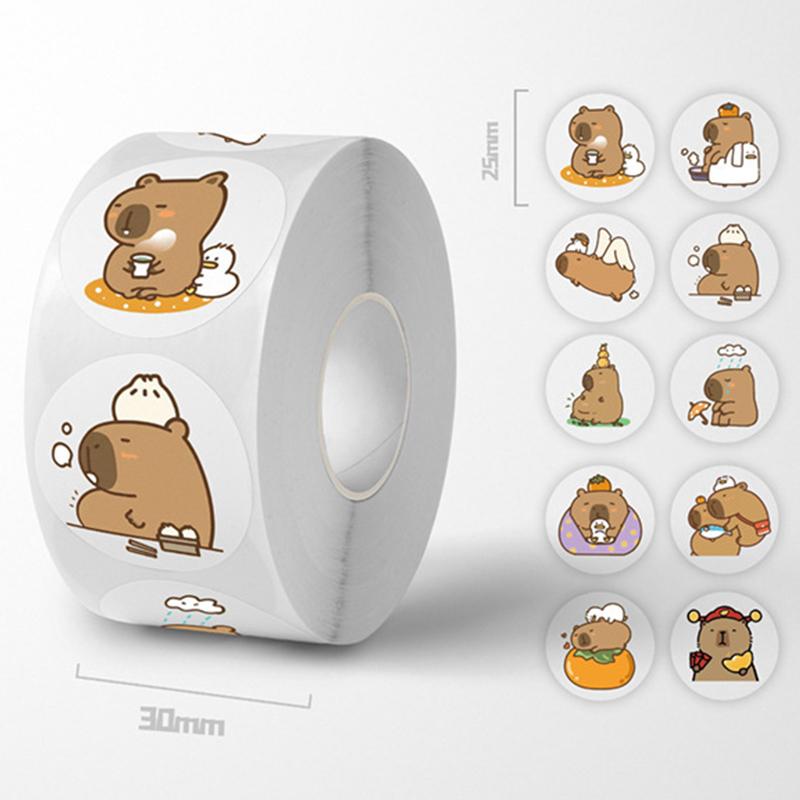 

500PCS/Roll Cartoon Capybara Stickers Cute Animals Scrapbooking Laptop Stationery Decorative Stickers Envelope Sealing Sticker