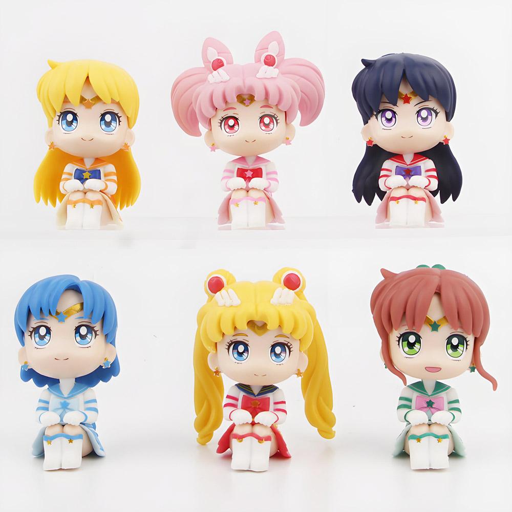 

6 шт./Набор Pretty Guardian Sailor Moon 7 см Аниме Фигурка Цукино Усаги Чибиуса Хино Рей Кино Макото Фигурка Детская Игрушка