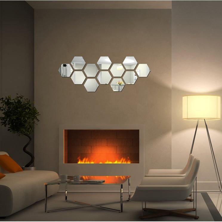 Elegante silberne sechseckige Acryl-3D-Spiegelwandaufkleber für Wohnzimmer und Schlafzimmer