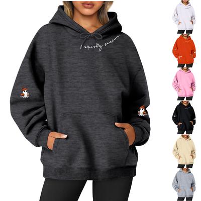 Damen Langarm Bedrucktes Oberteil Einfarbiges Kapuzenshirt
