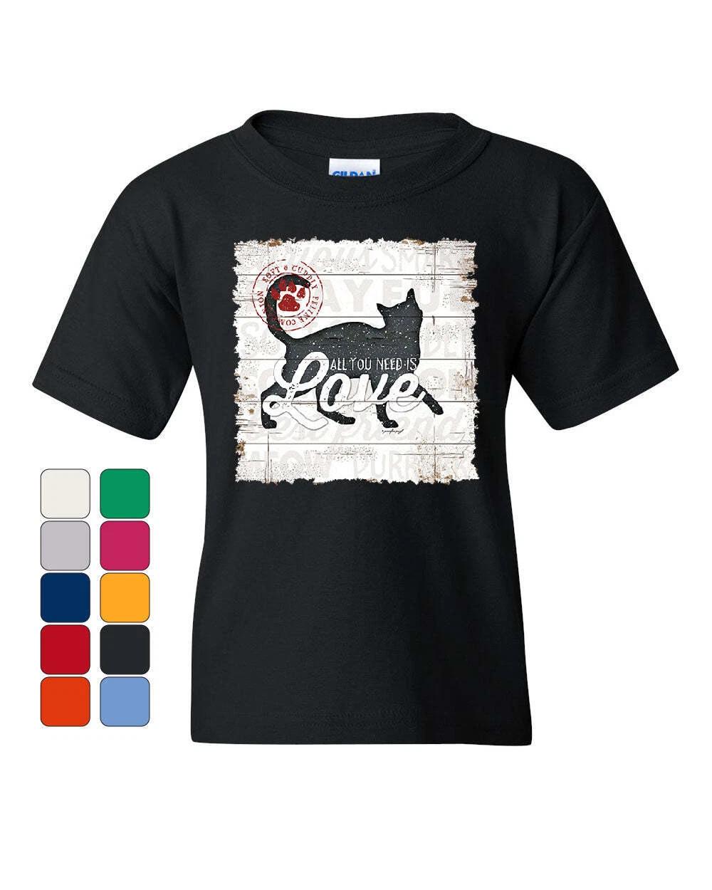 All You Need is Love Youth kids boys T-Shirt Cat Lovers Meow Best Friend Kitty Kids Tee 110