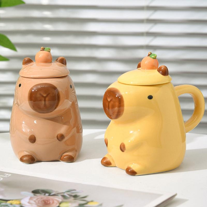 3D hrnek Capybara Keramický hrnek na kávu Kreslený šálek Capybara pro pár s uchem a víčkem Legrační šálek na čaj Dívky Dárek Party Photo Prop