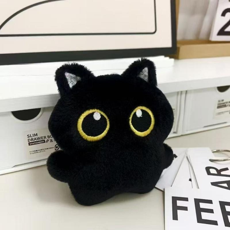 Kawaii Black Kitten Doll Keychain Cute Soft Plush Pendant Backpack Suitcase Decorative Pendant Children's Toy Birthday Gift