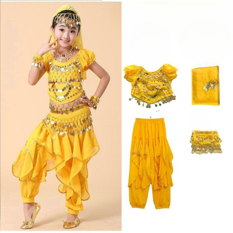 Children's Dance Costumes, Indian Dance  Performance Costumes, Girls' Belly Dance, Children's Ethnic Performance Costumes  Four-piece Suit