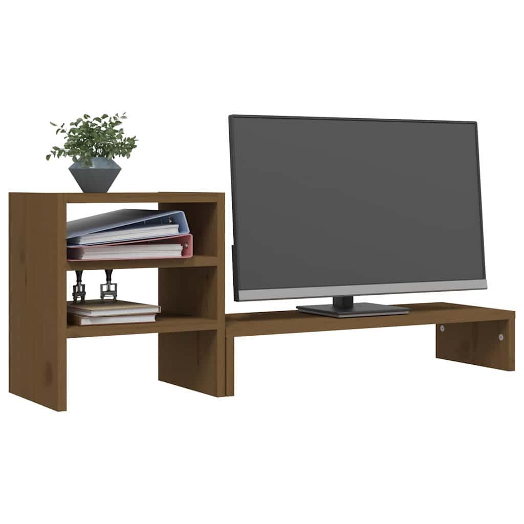 Monitor Stand Honey Brown 81 X 20 X 30 Cm Solid Pine Wood