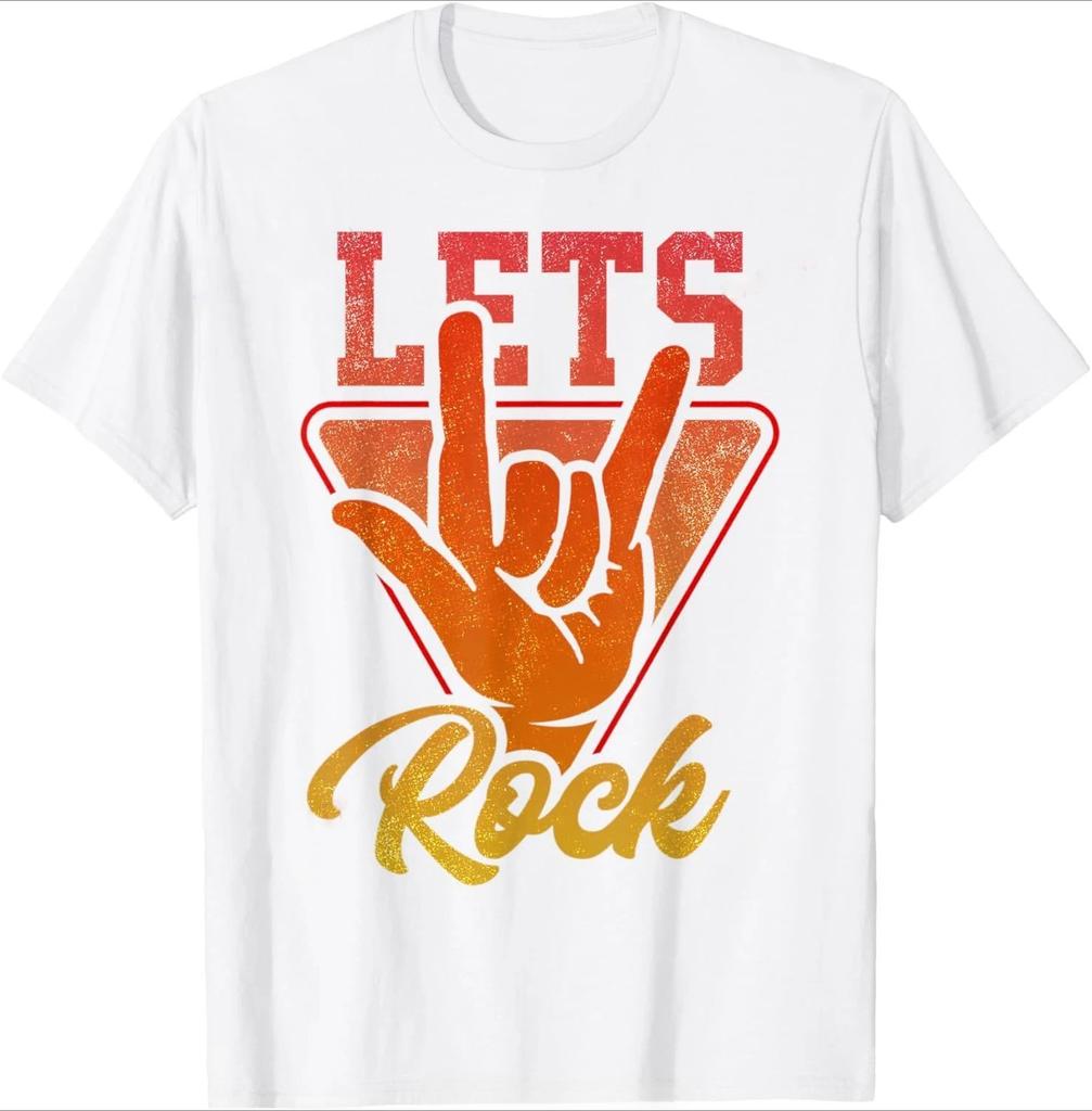 Lets Rock Electric Guitar Music Lover Band Guitarist Retro TShirt Unisex Summer Tshirt Fashion Causal T Shirt Tees