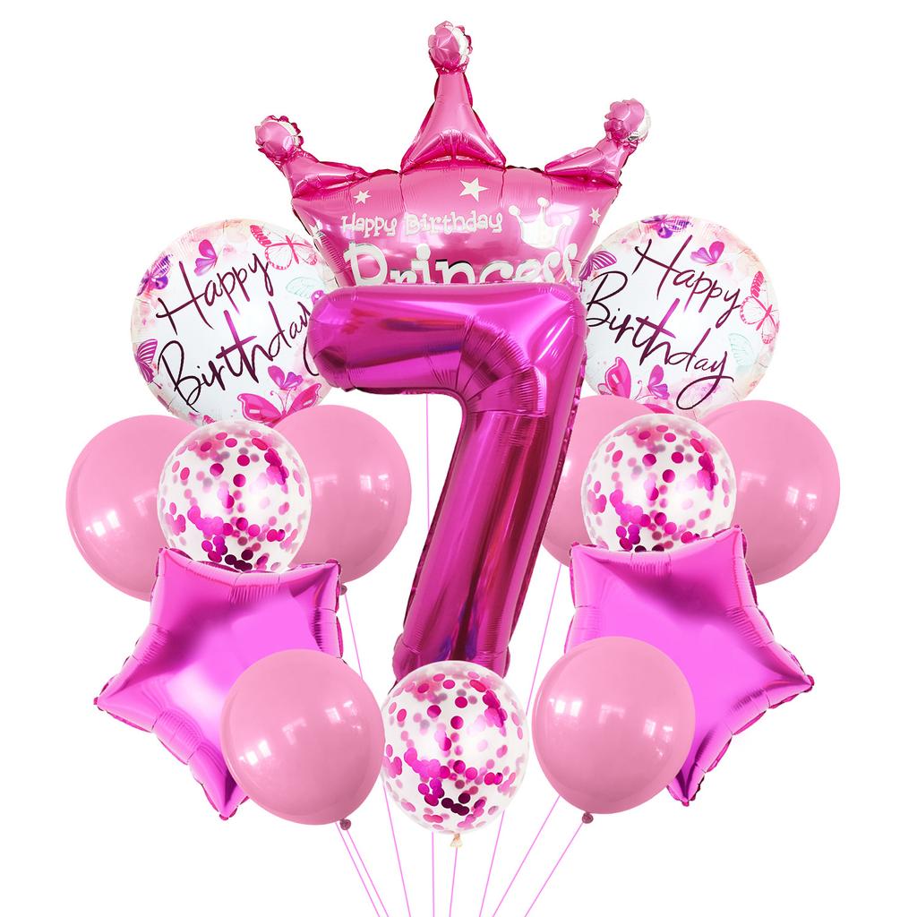 Rose Red Crown Aluminum Film Balloon Set Baby Birthday Party Balloon Birthday Digital Baby Shower Arrangement