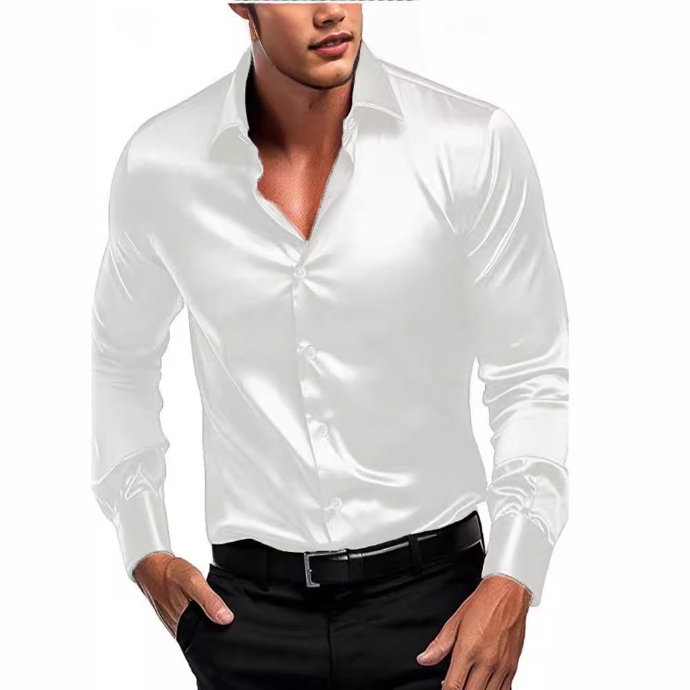 2026 Men's Business Long Sleeve Shirts Button Up Night Club Bright Surface Shirt Rock and Roll Style