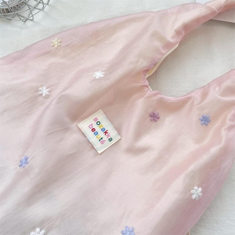 Bestickte Tragetasche Chiffon Unifarbene Blumen-Umhängetasche Große Kapazität Koreanischer Stil Leinwand-Achseltasche Für den Weg zur Arbeit