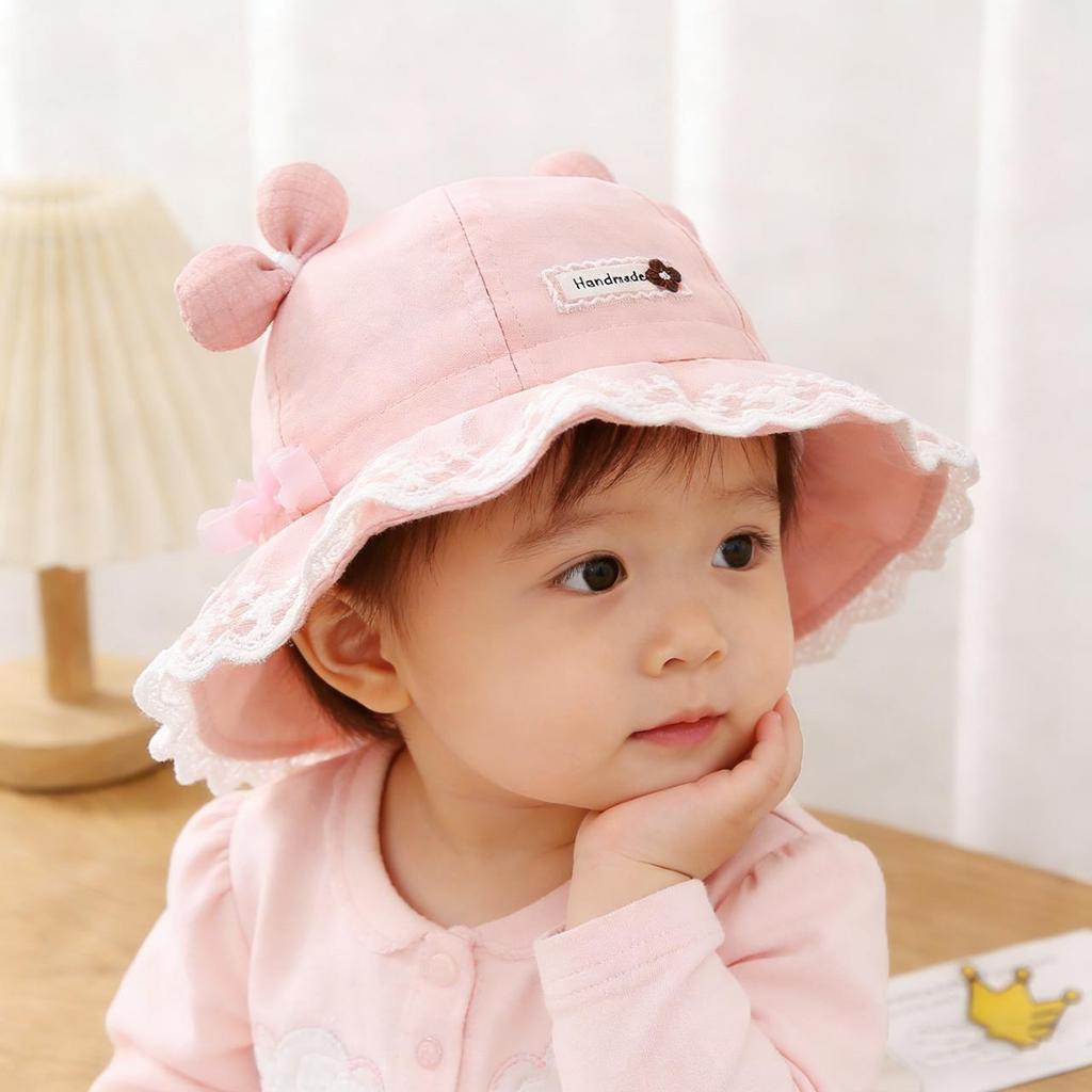 Lace Ruffle Baby Girl Fisherman Hat Solid Color Bow Sun Visors Spring Summer Bucket Cap Sweet Girl Toddler Kids Outdoor Basin Hat