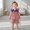 Hot Selling Patriotic Infant Girls Clothing Set Star Bow Fly Sleeve Top Plaid Shorts 2 Piece Outfit With Heart Embroidery For 0 3 Years Old Daily Wear