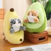Cartoon Avocado Banana Strawberry Carrot Cat Plush Toy Cute Fruit Kitty Pillow Stuffed Accompany Doll Room Decor Birthday Gift