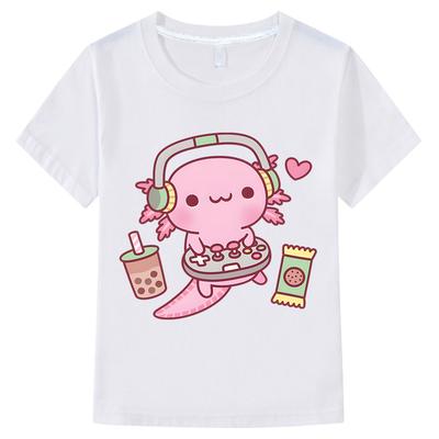 Sommer Lyserød Axolotl Print Kærlighed T-shirt Sport Kortærmet Top Børne Feriegave Sød Stil Top