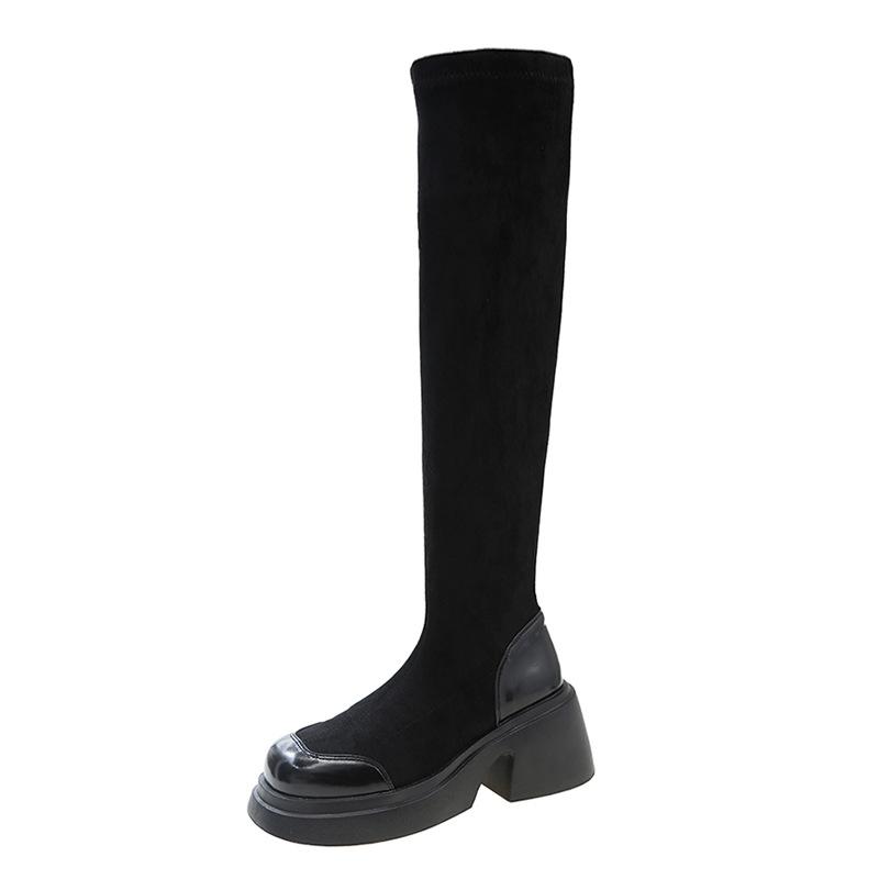 Elastic thin boots thick-soled suede long boots over the knee boots children's new popular autumn and winter velvet high boots