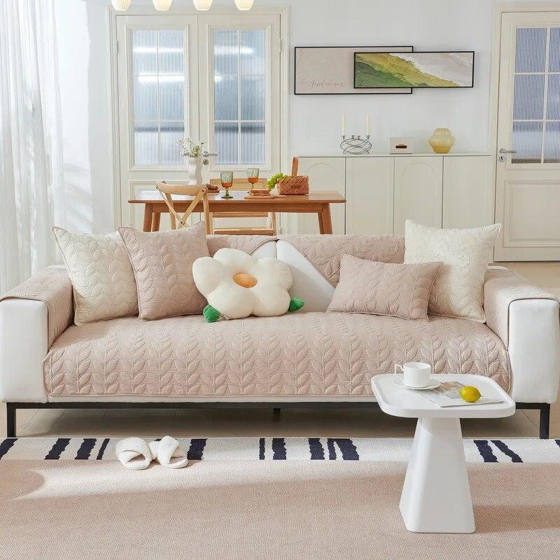 Simple Leaf Fabric Sofa Mat Modern All-season Universal Anti Slip Sofa Cushion Non Slip Leather Sofa Cover Cover Cloth Towel
