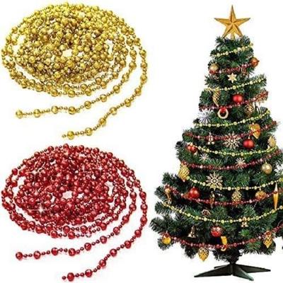 Pack of 10 Beaded Pearl Chain String Christmas Garland Hanging Ornaments for Xmas Christmas Party Decoration Item (Red Golden Beaded Chain)