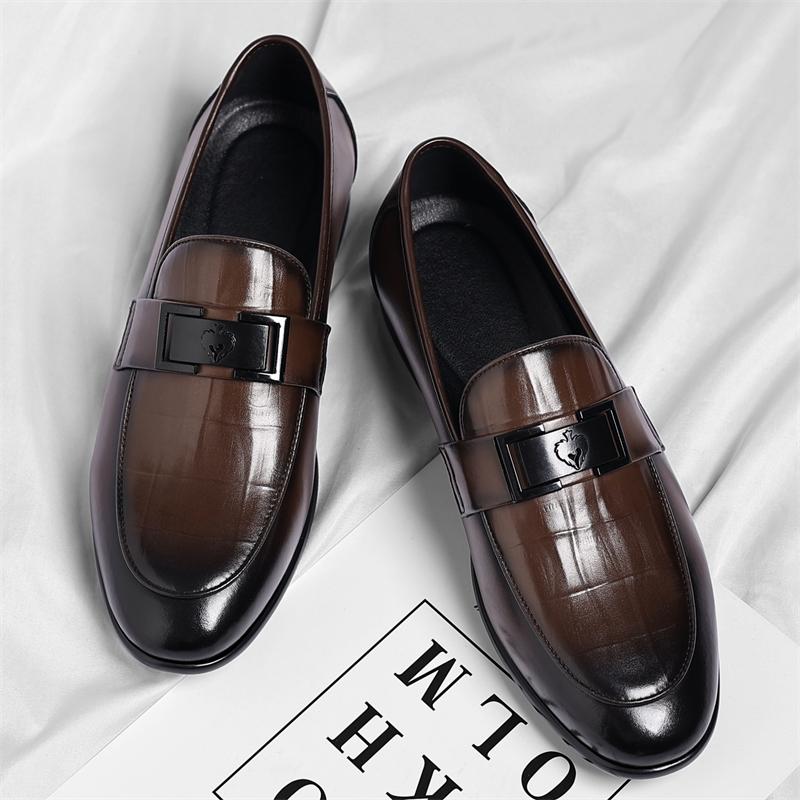 Fashion Stylish Men Leather Casual Shoes Comfortable Loafers Slip on Man Moccasins Non Slip Driving Shoes Metal Buckle Business Footwear