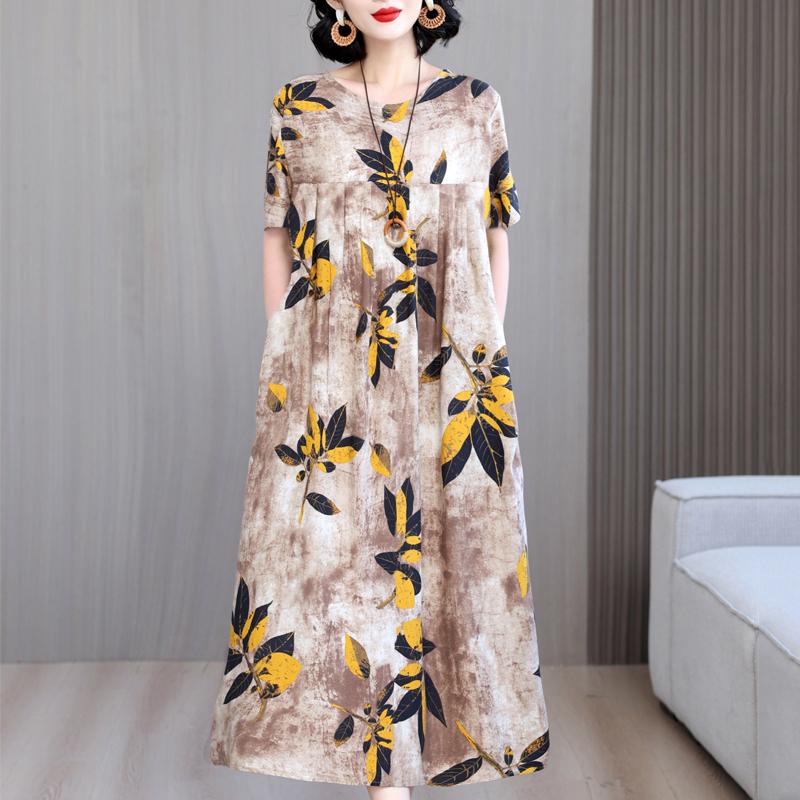 Women's Loose Dresses Elegant Plus Size Short Sleeve Casual Summer Oversize Long Dress Female Vintage Clothes