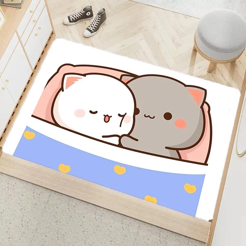 Cute peach mochi print entrance door mat non-slip absorbent bathroom cartoon rug home bedroom kawaii room decoration