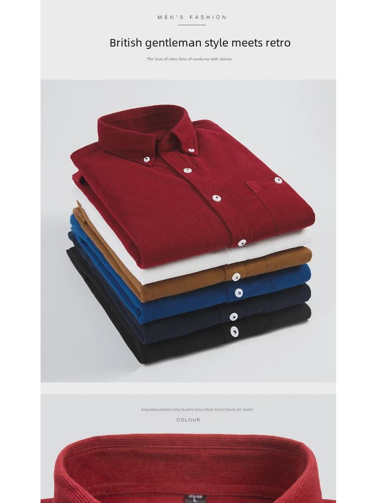 Pánská slim-fit manšestrová košile s dlouhým rukávem - jarní/podzimní ležérní business top