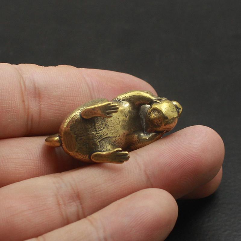 Brass Cute Mouse Peach Miniatures Figurines Tea Pet Table Ornament Crafts Copper Animal Rat Statue Home Decorations Accessories