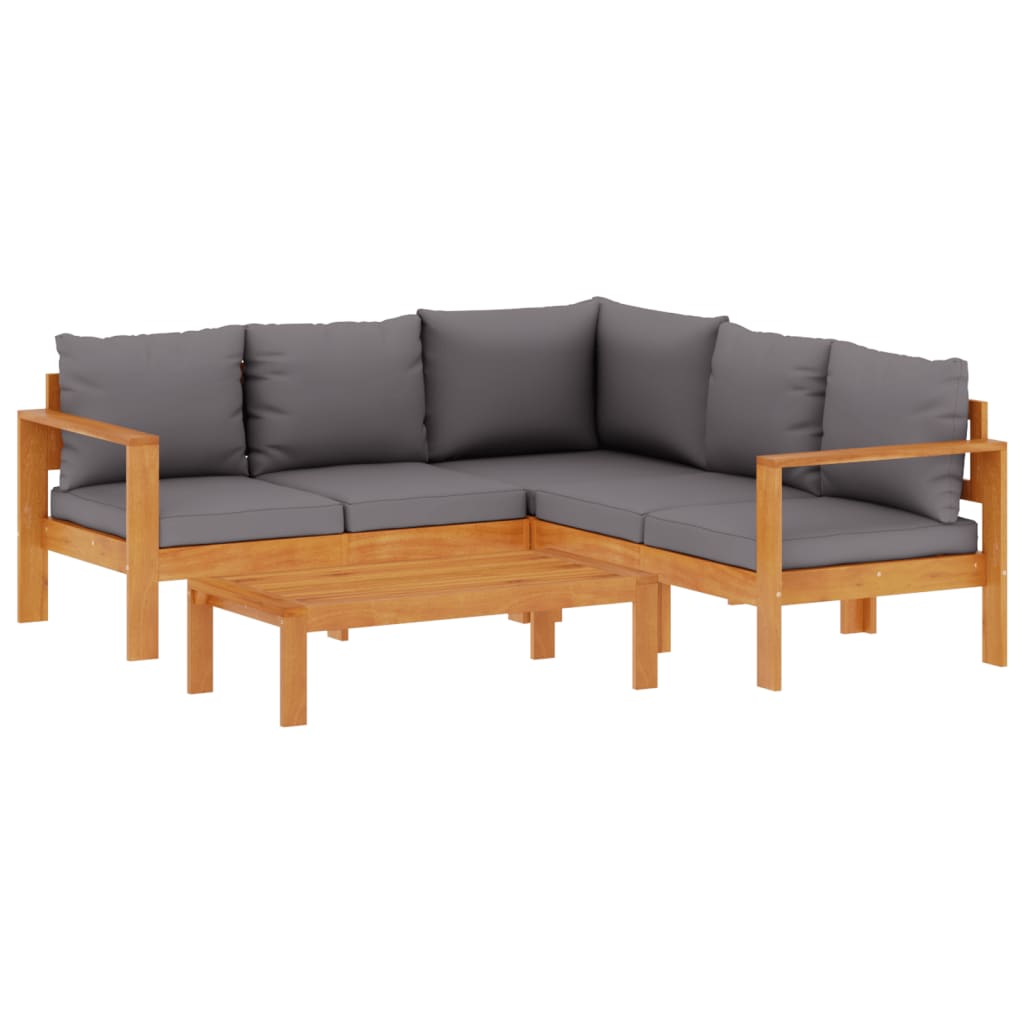 4 Piece Garden Sofa Set with Cushions Solid Acacia Wood